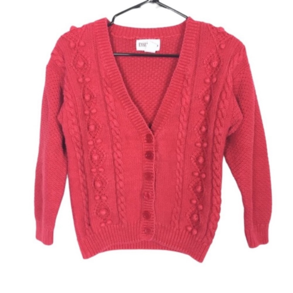 Vintage bobble knit red cardigan size xs chunky knit size xs 2p